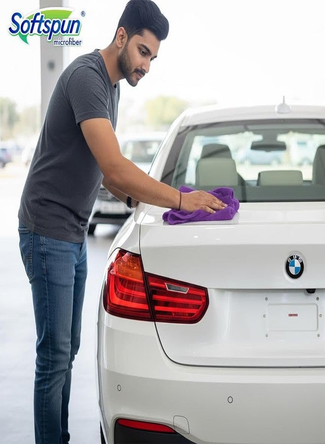 SOFTSPUN Microfiber Cloth - 5 pcs 40x40 cms 340 GSM Purple Thick Lint & StreakFree Multipurpose Cloths Automotive Microfibre Towels for Car Bike Cleaning Polishing Washing & Detailing. - Image 2